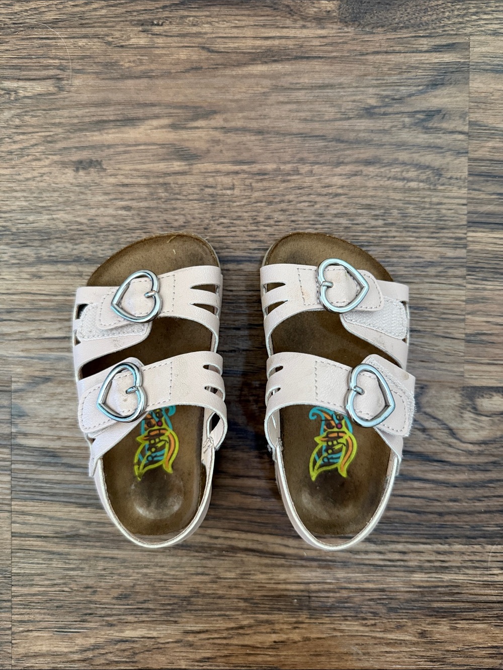 Rachel Shoes Girls Cream Slide Sandals with Heart Buckles